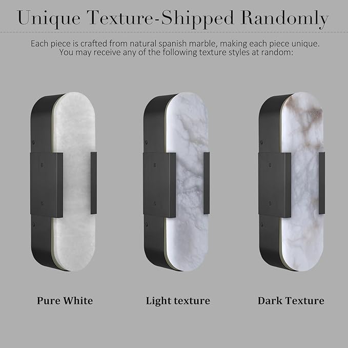 Alabaster Wall Sconce, 13.8" Natural Marble Wall Sconce, Black Alabaster Sconces Set of Two, Indoor Modern Bathroom Sconces Wall Lighting for Living Room, Bedroom, Hallway, Stairs