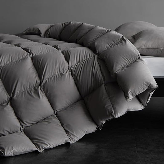 Luxury Down Feather Comforter Twin Size-Bed Duvet Insert-Ultra-Soft & Cozy Hotel Collection Grey -Twin Size(68 ”X 90”)