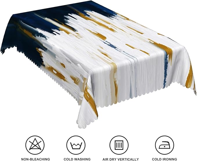 60x102inches Navy Blue White Tablecloth Abstract Brush Strokes Oil Painting Ombre Fabric Table Cloth Waterproof and Stain Resistant Rectangle Table Cover for Kitchen Dining Room Home Decor