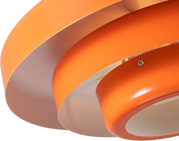 Modern Large Pendant Light Fixture, 17.7 inch Vintage Orange Ceiling Hanging Lamp with 3-Layer Metal Shade, Height Adjustable, Mid Century Chandelier for Kitchen Island Lighting,Dining Room