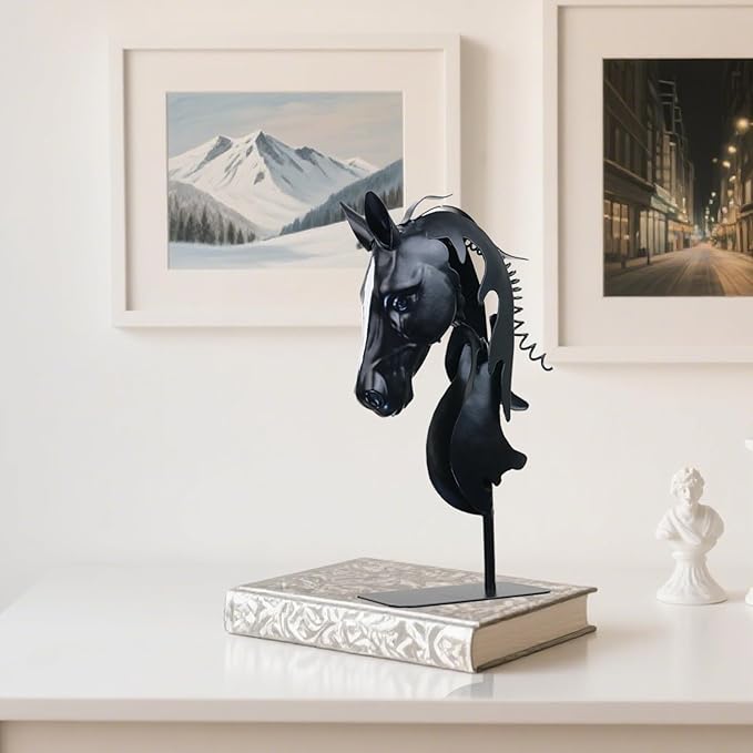 Handmade Horse Statue - Unique Rustic Decor for Office & Home - Hand-Painted Metal Sculpture - Handmade Horses Figurines Gifts for Women/Men (Black)