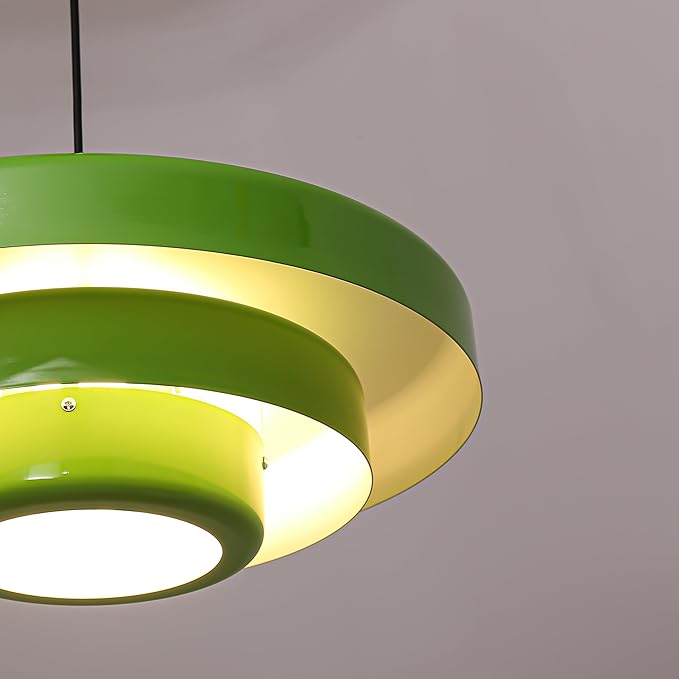 Modern Large Pendant Light Fixture, 17.7 inch Vintage Green Ceiling Hanging Lamp with 3-Layer Metal Shade, Height Adjustable, Mid Century Chandelier for Kitchen Island Lighting,Dining Room