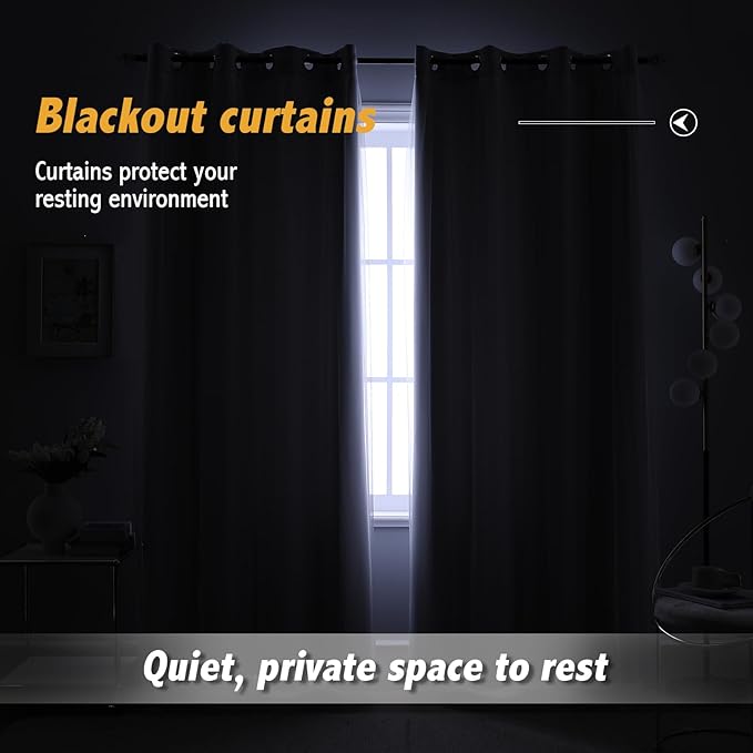 Anytime Home Curtains Blackout and Sheer Layered Solid Window Curtain Panel Pair with Grommet Top, 52Wx108L,Greyish White