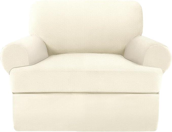 2 Pieces T Cushion Chair Covers with Arms Super Stretch Chair Slipcover for Living Room Pet Dog Universal Slip Cover Anti Slip Armchair Furniture Protector (Light Yellow, 1 Cushion)