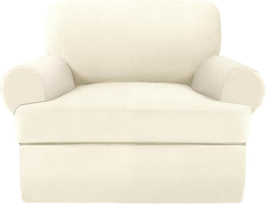 2 Pieces T Cushion Chair Covers with Arms Super Stretch Chair Slipcover for Living Room Pet Dog Universal Slip Cover Anti Slip Armchair Furniture Protector (Light Yellow, 1 Cushion)