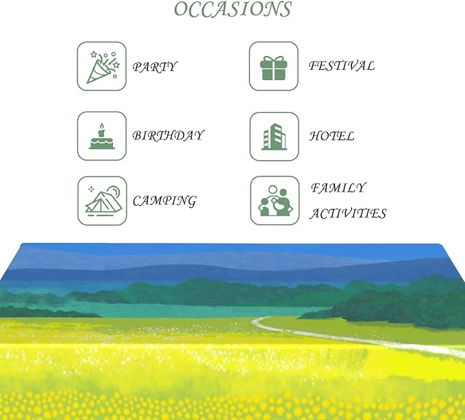 52x70 Inch Nature Rectangular Tablecloth Oil Painting Flower Field Fairy Table Cloth Waterproof Durable Table Cover for Picnic Indoor Kid’ Room Decor