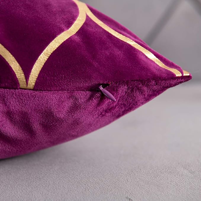 Gold Velvet Throw Pillow Covers Purple: 2 Pack 22x22 Inch Square Decorative Pillow Cases for Bedroom Sofa Couch Living Room