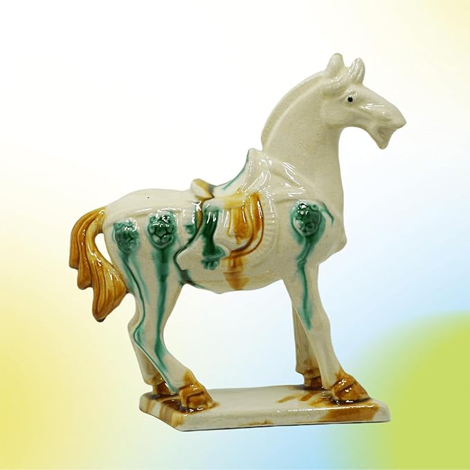 Handmade -Tang Dynasty Tri-Color Horse Sculpture Ceramic Horse-19cm Cultural Art Piece for Home,Bookcase or Office Decor (Ivory)