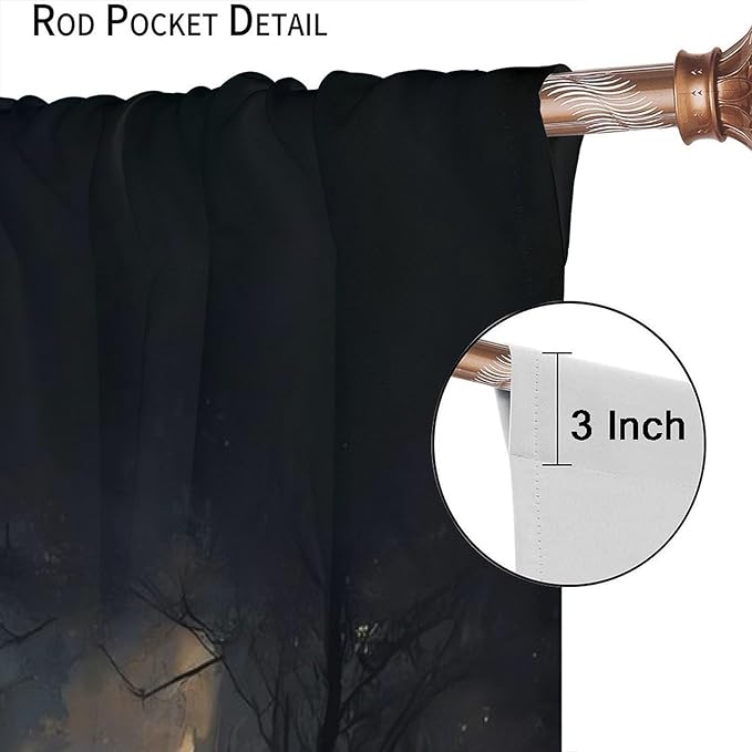 Gothic Halloween Crow Blackout Window Curtains, Black Birds Crow Crow Black Dark Decor Window Drapes, for Home Bedroom Living Room 21(W)*54(L) 2 Panels