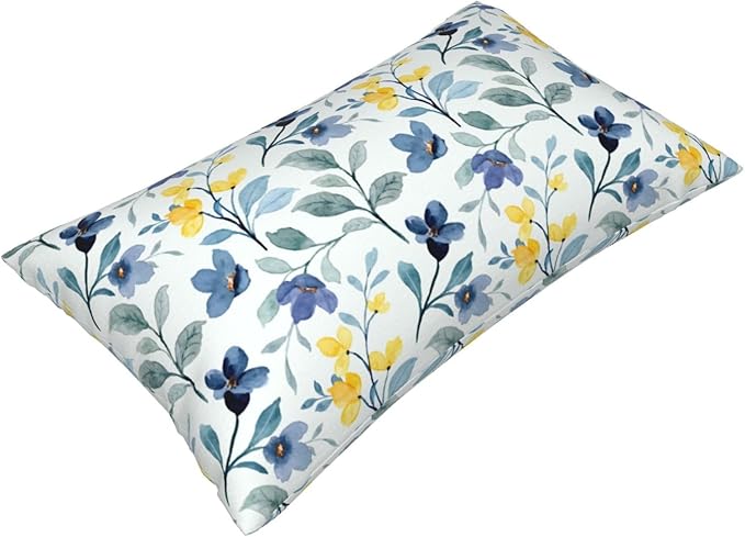 Spring Flowers Lumbar Pillow Covers 12x20 Inch Set of 2 Blue and Yellow Flower Throw Pillow Cover Vintage Plant Floral Pillowcase Cushion Cases for Home Couch Bed Sofa