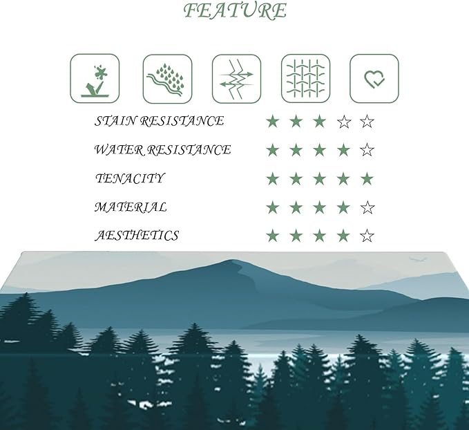 60x102 Inch Nature Rectangular Tablecloth Illustration Mountain Forest Silhouette Table Cloth Waterproof Durable Table Cover for Picnic Indoor Gaming Room Decor