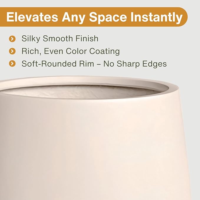 21" H x 19" D Corso Fiberstone Round Tapered Planter, Christmas Tree Planter, Smooth Finishes, Weather Resistant for Indoor & Outdoor Use, 2 Extra Coco Mats (Kilim Beige, 15" Pot Opening)