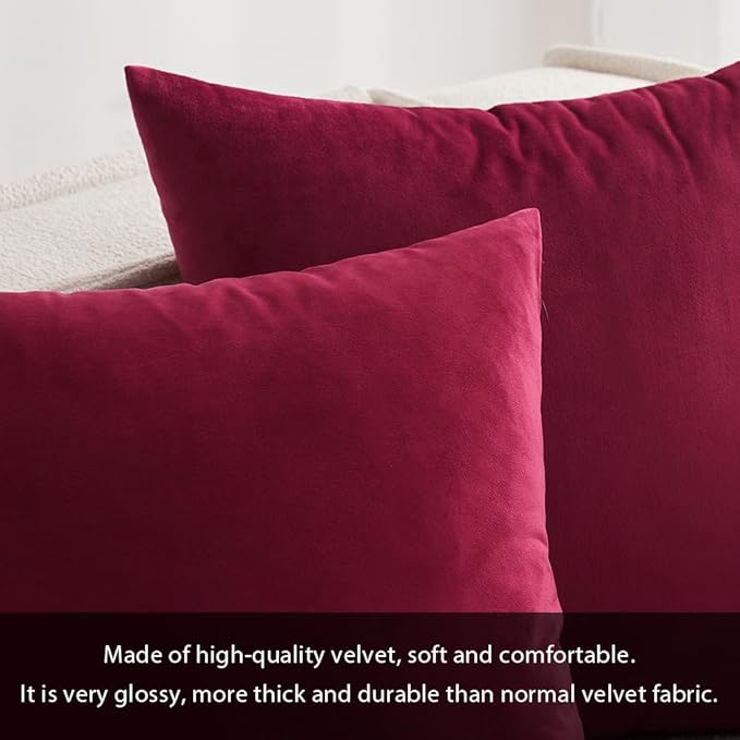MIULEE Pack of 2 Pillow Covers Decorative Small Pillowcase Soft Solid Christmas Cushion Case Home Decor for Couch Sofa Bedroom Car 12x12 Inch Wine Red