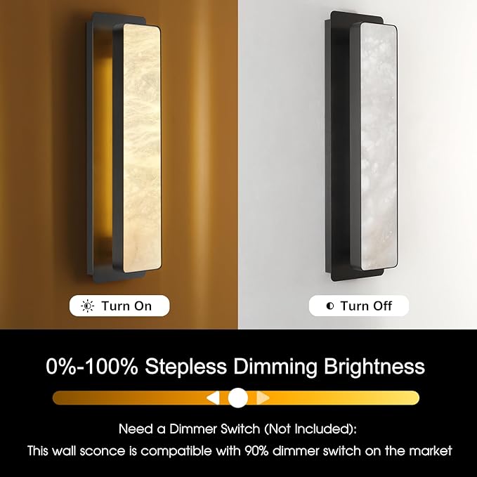 Alabaster Wall Sconces 20" Black Bathroom Vanity Light Indoor Natural Marble Bronze Alabaster Wall Lights for Living Room Modern Alabaster Wall Lighting for Dining Room Bedroom Stairs