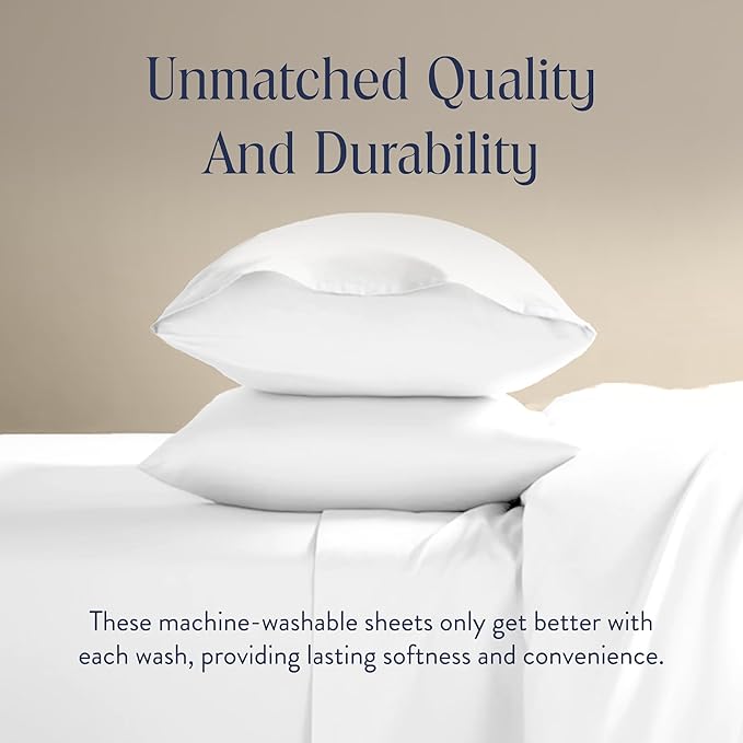 Brooklinen Luxury Sateen 4 Piece Sheet Set - 100% Cotton Bed Sheets, Soft & Durable Full Size Sheets Set in White, Oeko-TEX Certified Bedding Set - 1 Fitted Sheet, 1 Flat Sheet, 2 Pillowcases