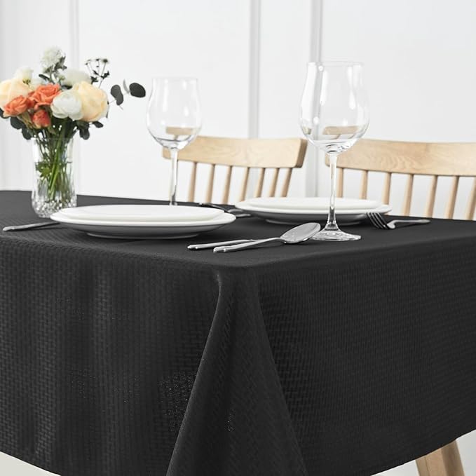 maxmill Weaved Texture Tablecloth Water Resistance Antiwrinkle Spillproof Soft Washable Table Cloth for Dining Room, Buffet Banquet Parties Holiday Dinner, Rectangular 70 x 108 Inch, Black