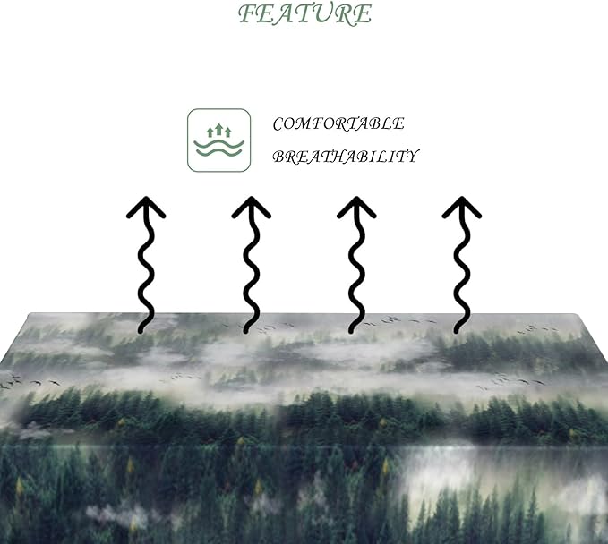 70x90 Inch Nature Rectangular Tablecloth Bird Fog Pine Tree Dreamland Table Cloth Waterproof Durable Table Cover for Holiday Picnic Outdoor BBQ Decor
