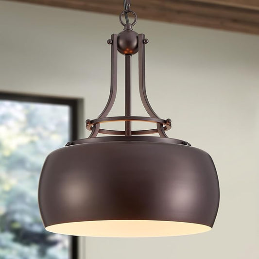 WUZUPS Chandelier Rustic Farmhouse Industrial Round Ceiling Pendant LED Light Fixture with Open Bottom Drum Shade, H 15.7" x W 13.4", Metallic Orb