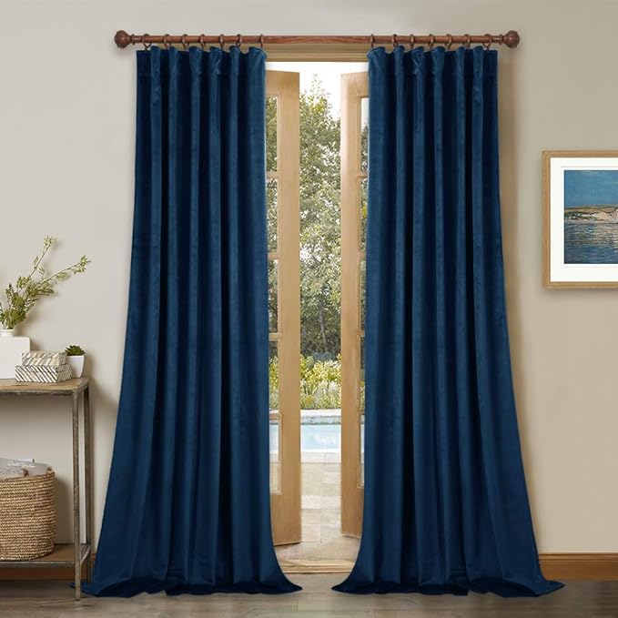 StangH Navy Blue Velvet Curtains 92 inches Long Back Tab Light Blocking Soundproof Drapes, Stylish Thermal Insulated Panels for Living Room/Office/Studio, W52 x L92, 2 Panels