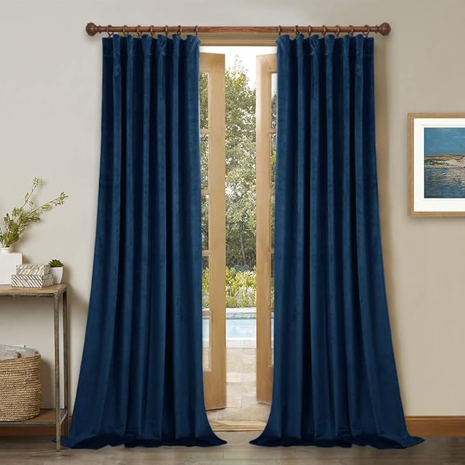 StangH Navy Blue Thermal Curtains 94 inches Long Back Tab Light Blocking Privacy Drapes, Soundproof Curtain Panels for Luxury Living Spaces/Office, W52 x L94, 2 Panels