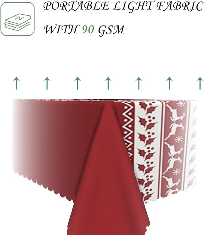 54x70 Inch Christmas Theme Rectangle Tablecloth Reindeer Berries Nordic Xmas Knitting Table Cloth Washable Durable Table Cover for Kitchen Dining Banquet Ugly Christmas Sweater Party Decor