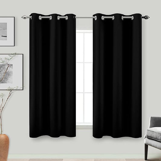 KOUFALL Halloween Curtains for Kitchen Bathroom,Short Sleep Out Blackout Drapes for Windows Over Sink,48 Inch Long,Black