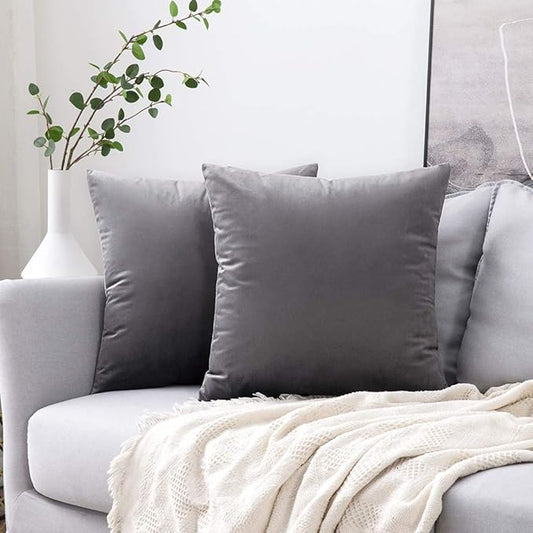 MIULEE Pack of 2 Velvet Pillow Covers Decorative Square Pillowcase Soft Solid Cushion Case for Sofa Bedroom Car 22 x 22 Inch Dark Grey