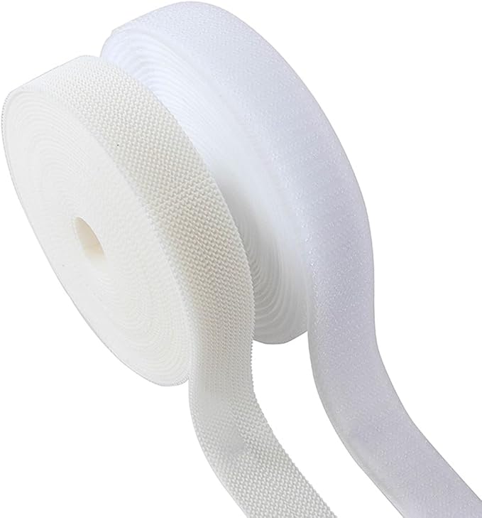 Sew on Hook and Loop Strips 1in x 5yd | Easy to Sew | Excellent Grip | Non-Adhesive Back Nylon Strips Fabric Fastener Non-Adhesive Interlocking Tape for Clothing Sewing Crafts and DIY Projects, White