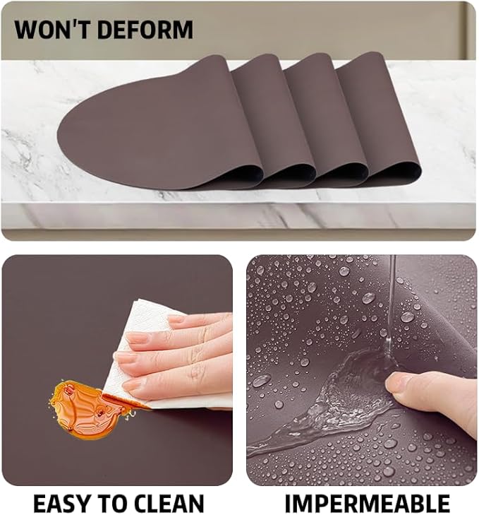 Silicone Placemats, Oval Placemats Set of 4. Heat-Resistant and Easy to Clean Siliconty Mats, Non-Slip Silicone Placemats for Table Protection. (4, Cameo Brown)