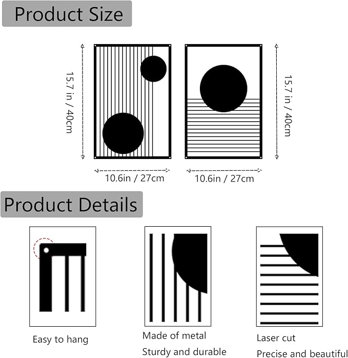 DUOOLN Large 2 Pcs Abstract Metal Wall Art,Black Modern Geometric Wall Decor Hanging,Minimalist Single Line Art Wall Décor Sculptures, Living Room Bedroom Bathroom Office Farmhouse Decoration