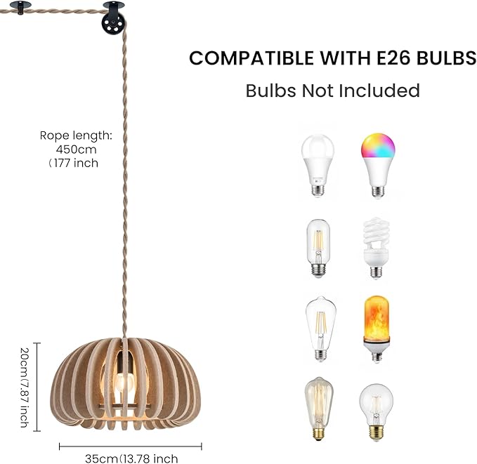Pendant Light with Felt Lampshade, Modern Hanging Lamp Fixture, DIY Acoustic Plug-in Pendant Light for Kitchen Island, Living Room, Dining Room, Bedroom, Office (D13.7"x7.8")