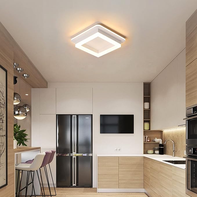 CANEOE 24W Square Hallway Light, Modern Flush Mount Led Ceiling Light,White Acrylic Close to Ceiling Lights for Bedroom Dining Room Kitchen Balcony Bathroom Aisle Ceiling Lamp (Warm White,3000K)