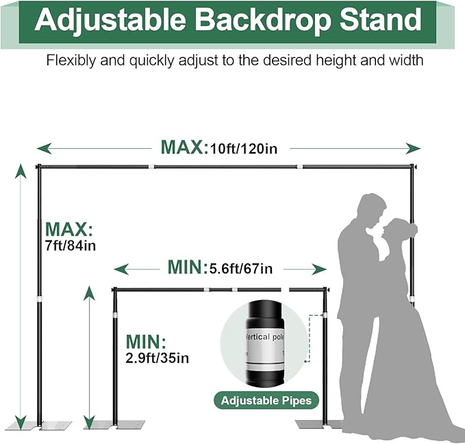 Pipe and Drape Backdrop Stand Kit 7x10ft, Heavy Duty Back Drop Adjustable Stand with Carry Bag, Metal Background Frame for Parties Wedding Birthday Decoration Photography Photo Booth Video