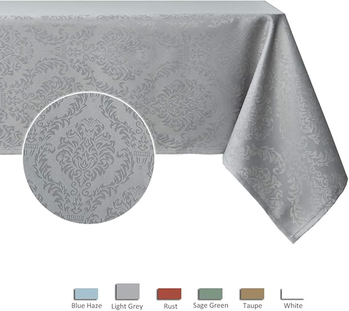 maxmill Jacquard Tablecloth Damask Design Water Resistance Antiwrinkle Heavy Weight Soft Table Cloth for Buffet Banquet Parties Event Holiday Dinner Rectangle 60 x 84 Inch Light Grey