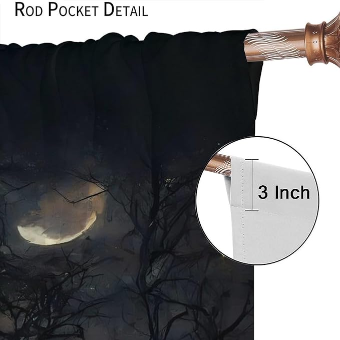 Gothic Halloween Crow Blackout Window Curtains, Black Birds Crow Crow Black Dark Decor Window Drapes, for Home Bedroom Living Room 31.5(W)*72(L) 2 Panels