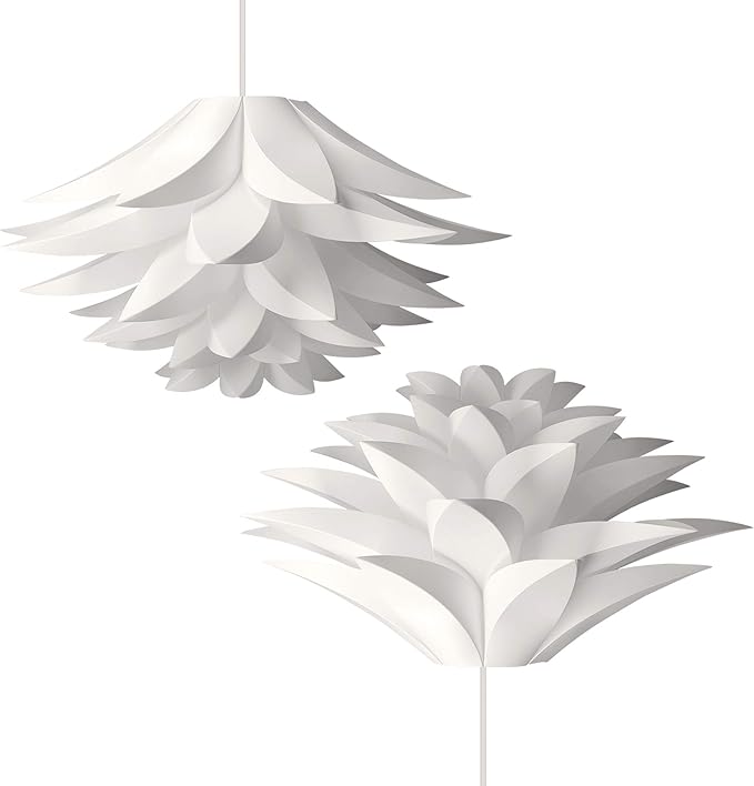 kwmobile Puzzle Pendant Lamp Shade (Pack of 2) - Lotus Flower DIY Lampshade Kit for Hanging Ceiling Light or Floor Lamp - Diameter 20" (50cm) - White