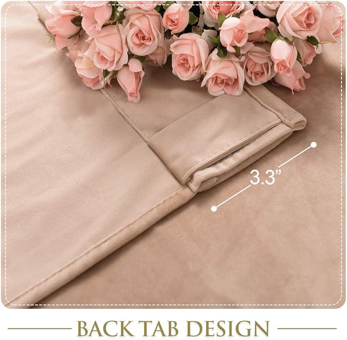 StangH Super Soft Velvet Curtains Beige Blush 90 inches Long,Back Tab Farmhouse Decor Room Dividers Light Blocking Panels for Kids Nursery/Living Room, W62x L90, 2 Panels