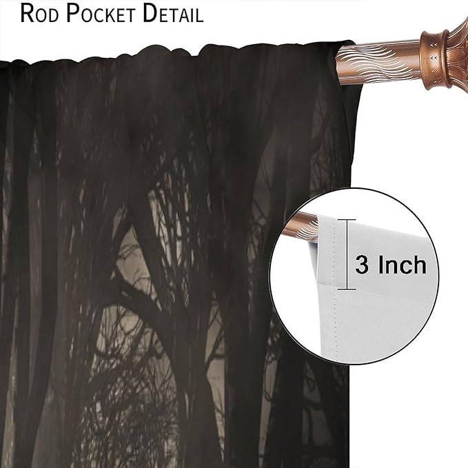 Gothic Forest Blackout Curtains, Forest Scenery Sunbeams Foggy Vintage Colors Fantasy Art Print Window Drapes, for Living Room Bedroom 26(W)*84(L) 2 Panels