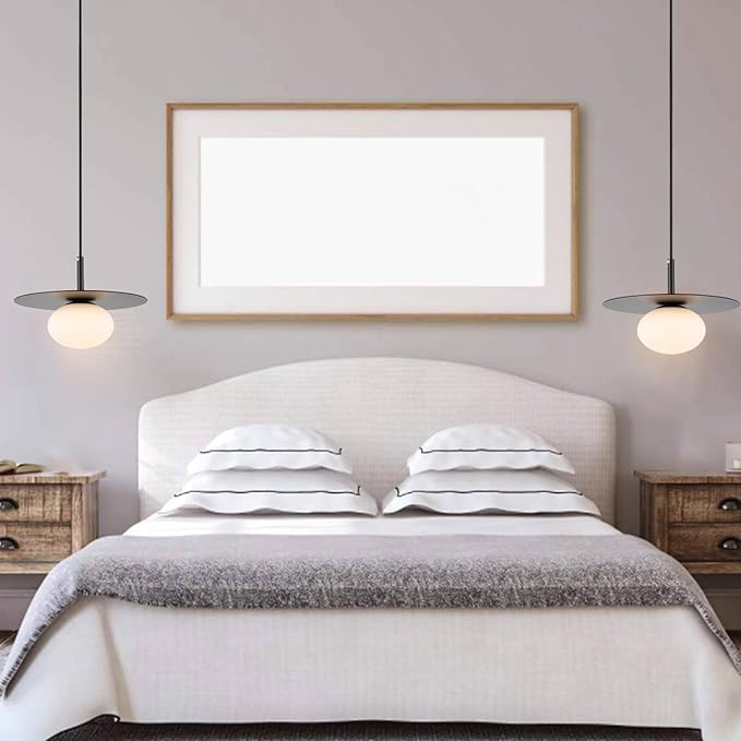 Modern Globe Pendant Lighting Milky White Glass Shade Matte Black Farmhouse Pendant Light 11.81" Dome Industrial Mid Century Hanging Ceiling Light Fixture Kitchen Island Dinning Room Bedroom
