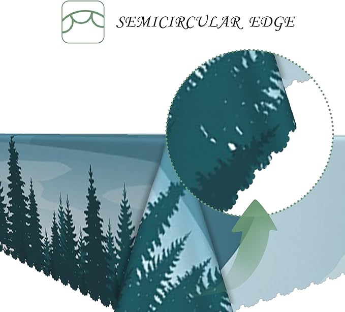 70x140 Inch Nature Rectangular Tablecloth Illustration Mountain Forest Silhouette Table Cloth Waterproof Durable Table Cover for Picnic Indoor Gaming Room Decor