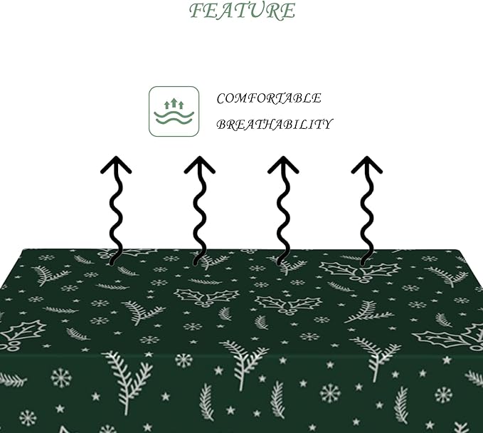 60x102 Inch Christmas Rectangle Tablecloth Winter Mistletoe Snowflakes Green Washable Durable Table Cover for Kitchen Dining Holiday Xmas Party Decor