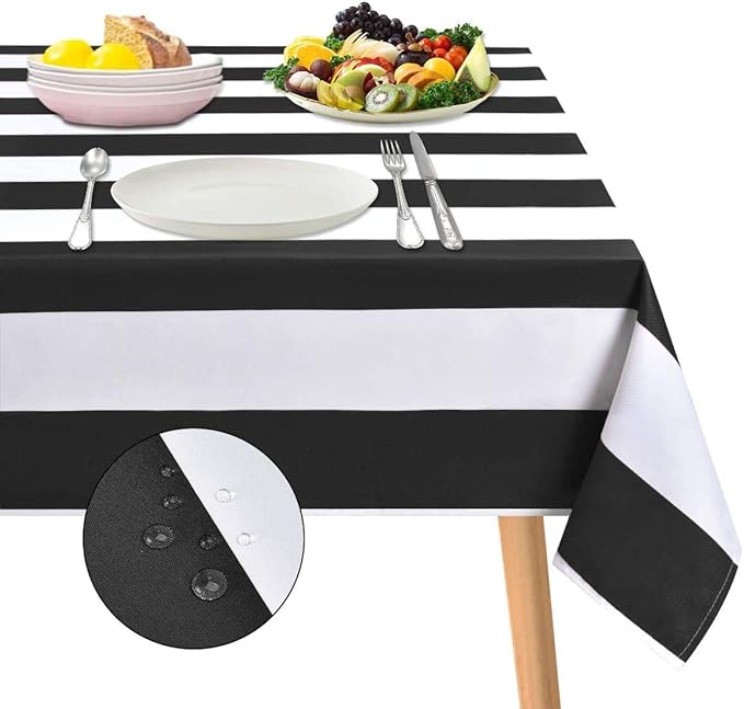 ASPMIZ Black and White Striped Tablecloth for Rectangle Tables, Geometric Stripe Waterproof Polyester Table Cloth for Kitchen Dining Room, Tablecloth Square 55” x 55”