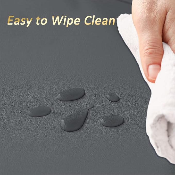4Pack Faux Leather Placemats Set, Round Gray PU Dinning Table Mats, Wipeable Easy to Clean Stain Resistant Heat Resistant Waterproof Place Mats Durable Plate Mats for Table Nordic Style (Grey)