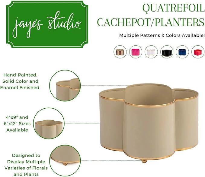 Jaye's Studio Mattie White Quatrefoil Planter, White Metal Cachepot, Decorative Flower Pots, Indoor Plant Pots for Living Room, Bedroom, Kitchen, Office, Luxury Home Decor, Clover Shape, 8 inch