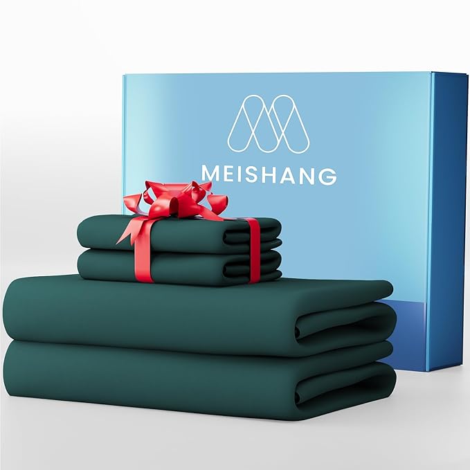 MEISHANG 1000 Thread Count Cotton Sheets California King - 100% Egyptian Cotton, Sateen Weave, Soft & Breathable, Oeko-Tex Certified, 16" Deep Pockets - 4 Piece (Cal King, Lake Blue)