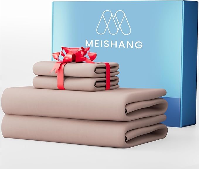 MEISHANG 1000 Thread Count Cotton Sheets California King - 100% Egyptian Cotton, Sateen Weave, Soft & Breathable, Oeko-Tex Certified, 16" Deep Pockets - 4 Piece (Cal King, Dusty Pink)