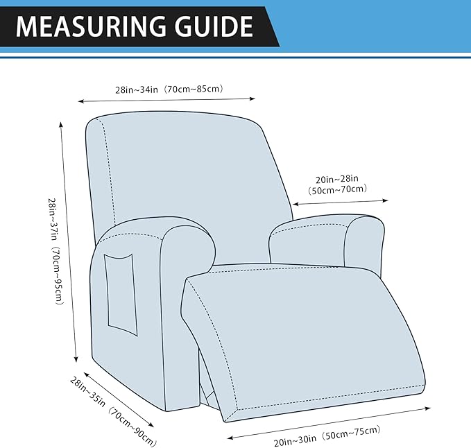 Chair Covers 4-Pieces Recliner Chair Covers 1 Seater Cover for Recliner Chair Leather Look Recliner Slipcovers with Pockets Spandex Fabric Furniture Covers(XL Recliner, Coffee)