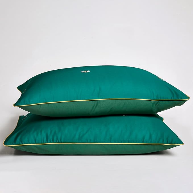 mixinni Dark Green Duvet Cover Queen Size, 100% Long Staple Cotton Honeybee Floral Pattern 3pc Bedding Duvet Cover Set with Zipper Ties 2 Pillowcases Perfect for Him and Her-Queen Size