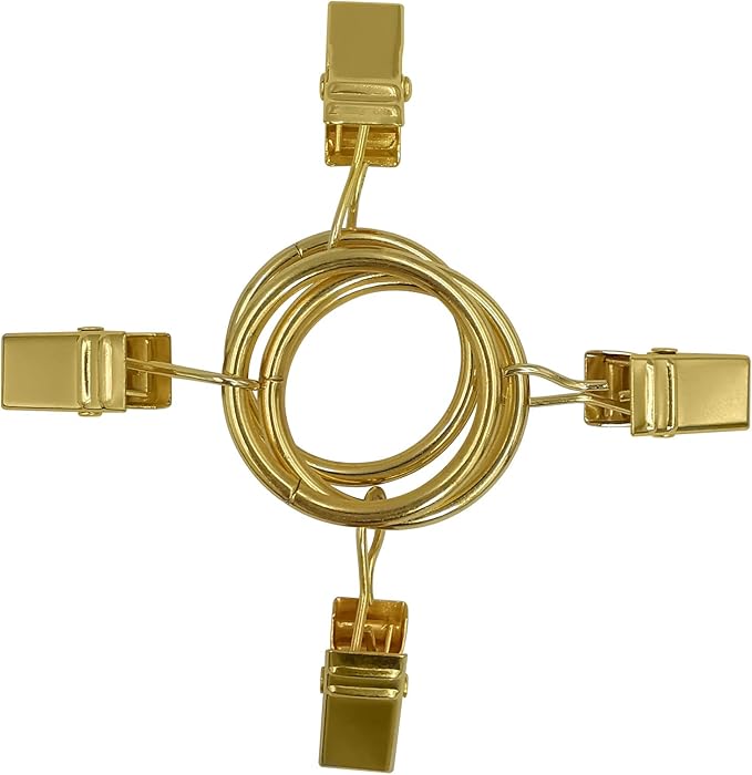 100 Pack Curtain Rings with Clips, Curtain Clip Rings Hooks, Bow Hanger Clips for Hanging Drapery Drapes Bows, Ring 1 inch Interior Diameter, Fits up to 5/8" Rod, Gold