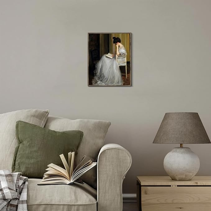 XOCUUI Vintage French Victorian Portrait Decor Famous Artwork Woman Reading Portrait Oil Painting Dark Academia Aesthetic Print 19th Century Antique Poster Retro Gallery Bedroom Decor 8x10 - Unframed